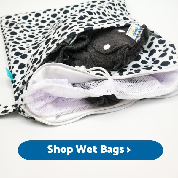 Picture of a double wetbag with internal mesh lining and a reusable nappy inside it