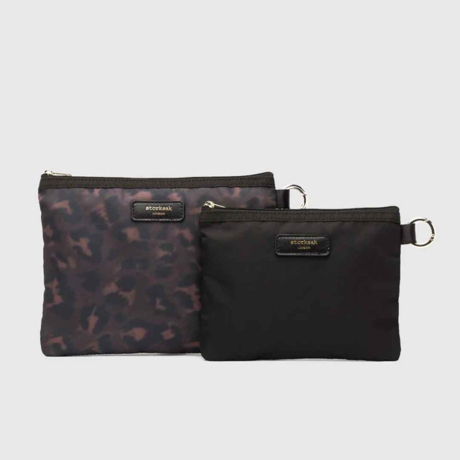 StorkSak Parent Pouch  Bag Set Black & Leopard